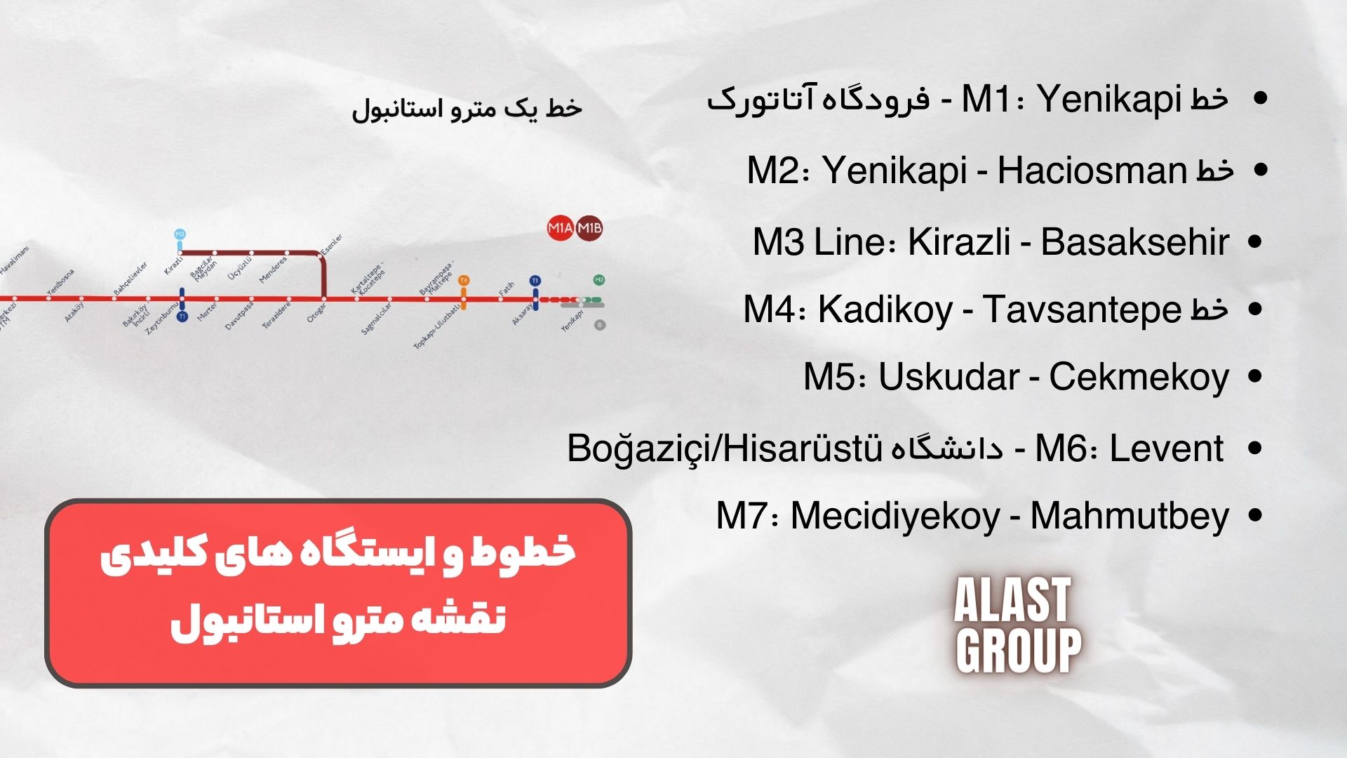 خطوط و ایستگاه های کلیدی نقشه مترو استانبول